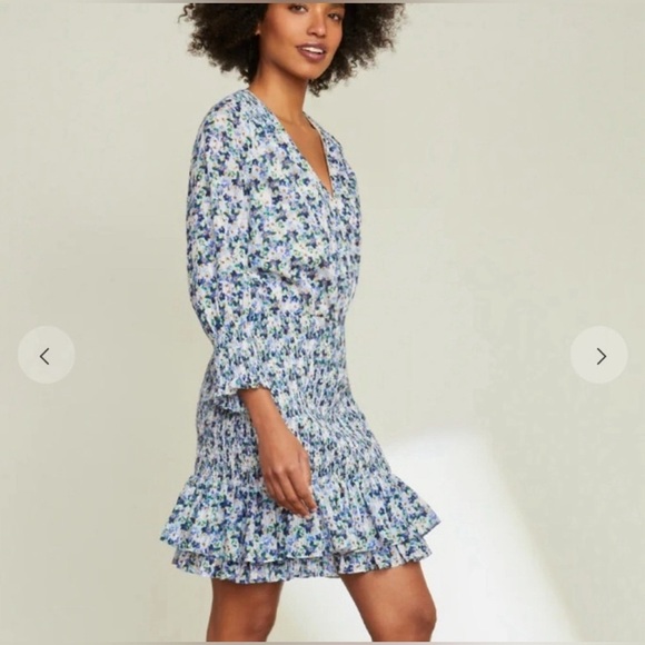 VERONICA BEARD Darrah Smocked Floral Mini Dress Sz 2 - Picture 1 of 16